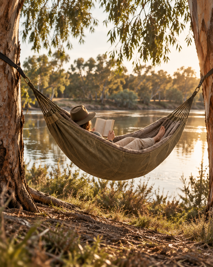 The Overlander Hammock strung between river gums