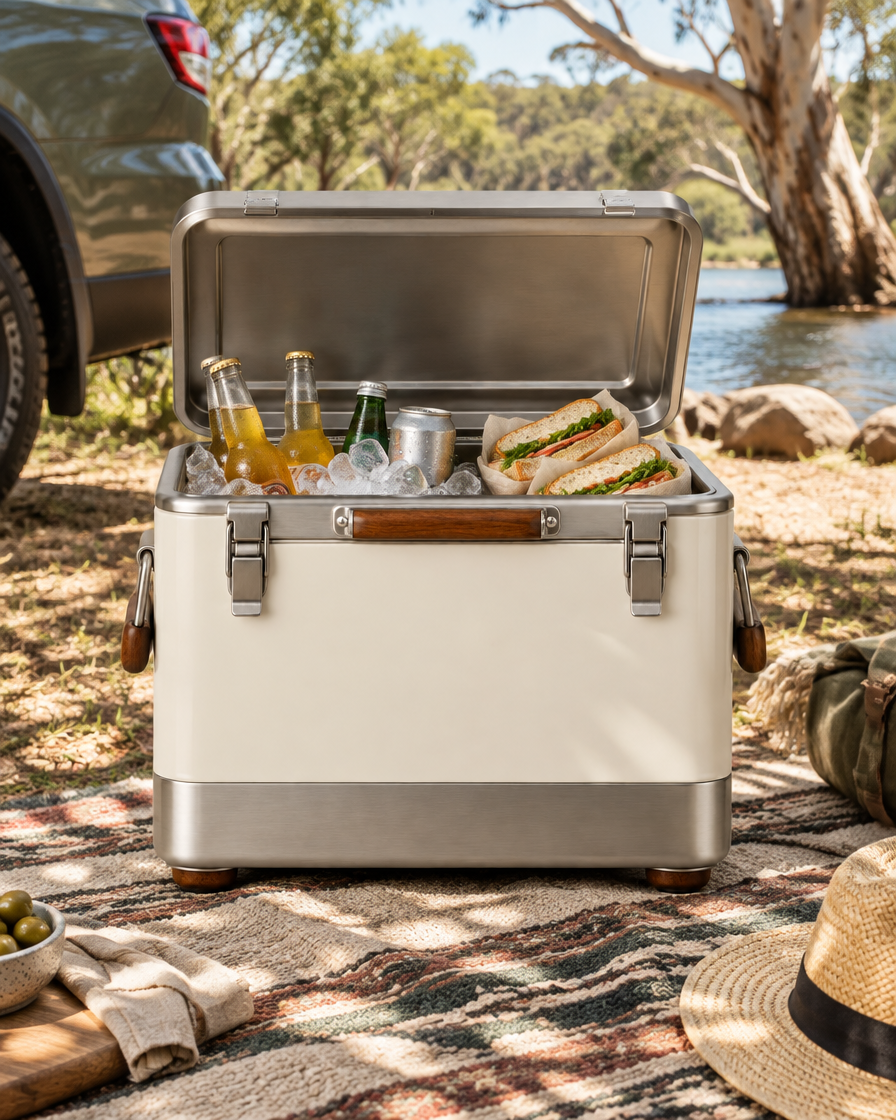 The Bracken Cooler Bag 24L at a riverside picnic