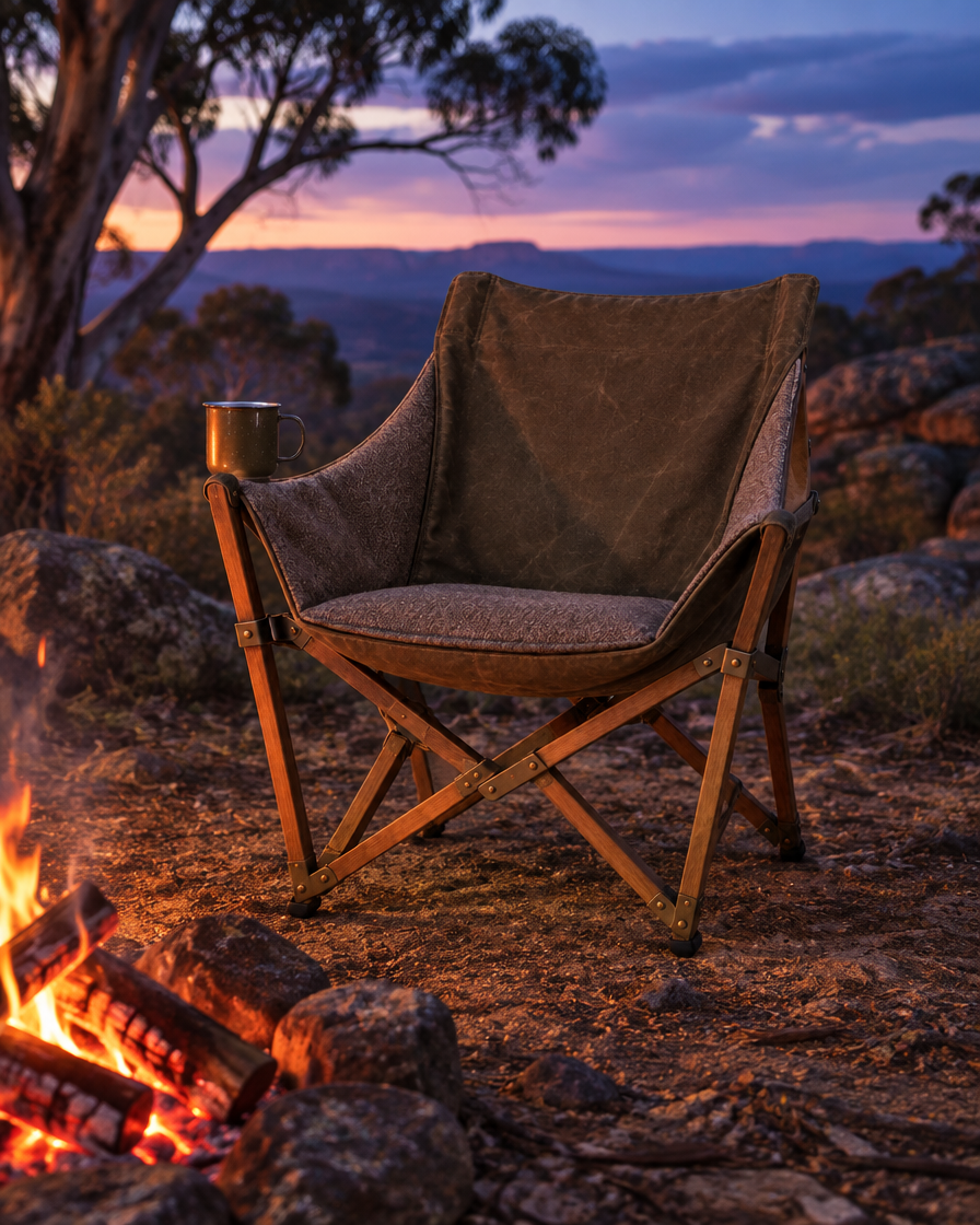 The Bracken Camp Chair by the campfire at dusk