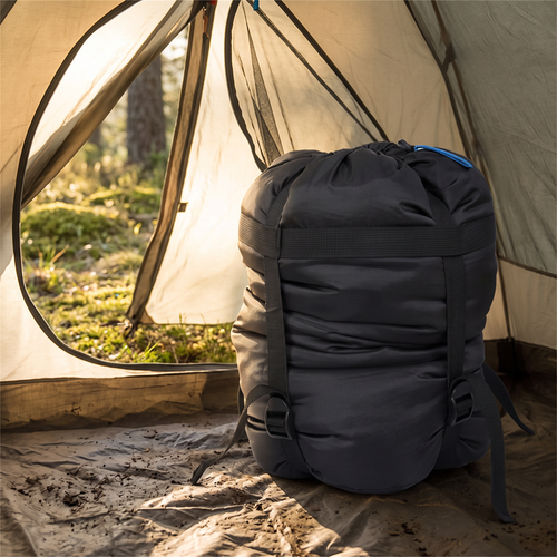 Compressed sack in a tent entrance