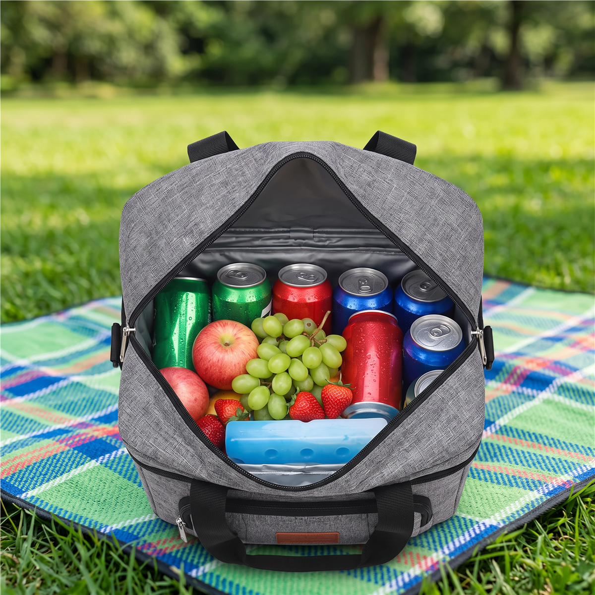Cooler tote open with cold drinks