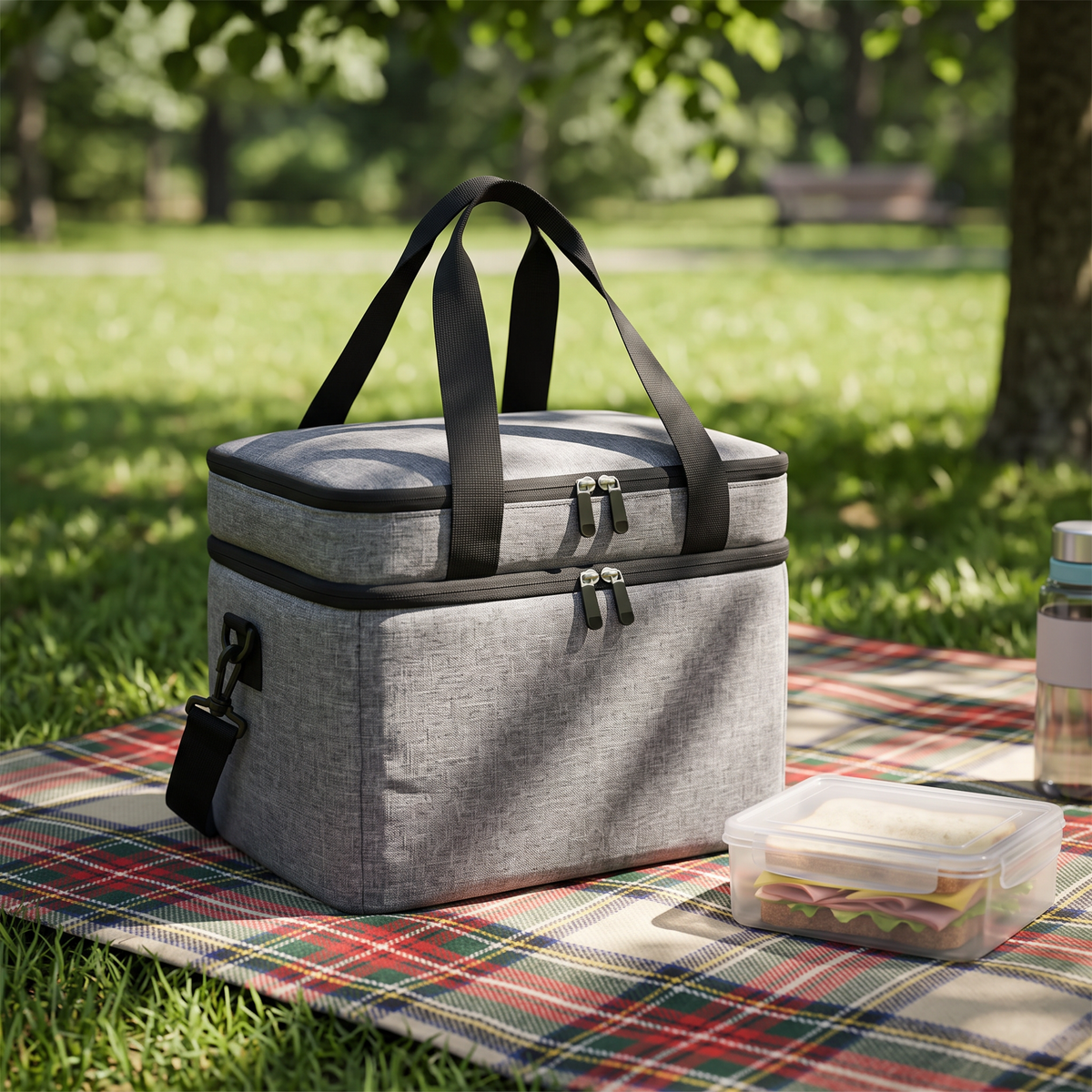 Cooler tote at a park picnic