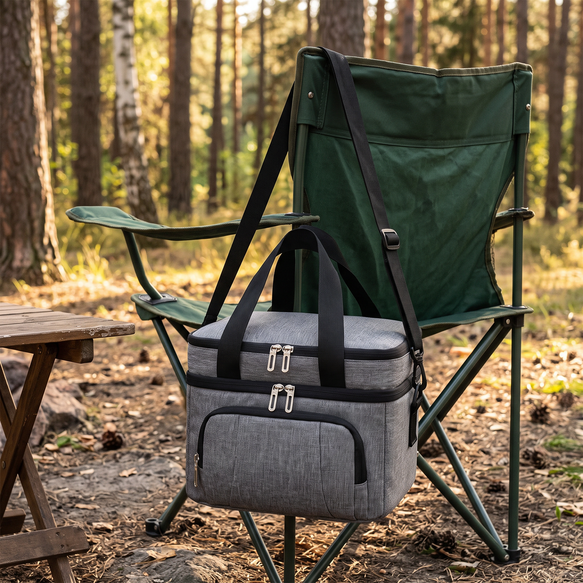 Cooler tote on a camp chair