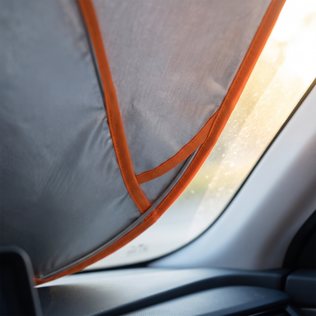 Windscreen sun shade material detail